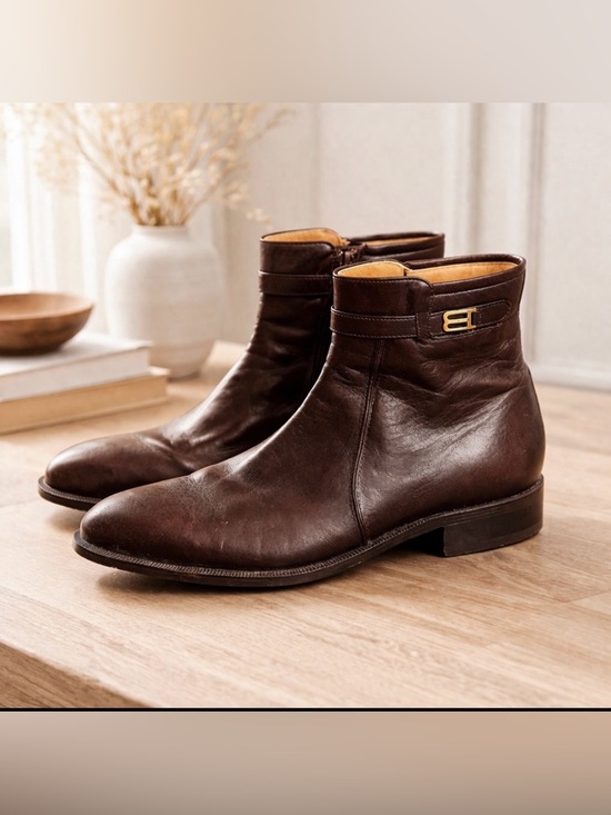 Bally Brown Leather Ankle Rudy Boots with Golden Buckle size 8.5 main image 10